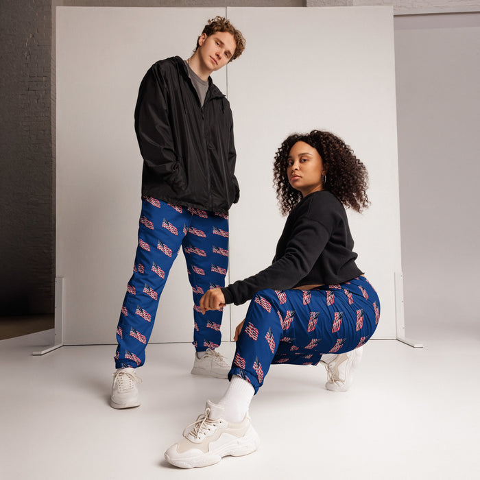 Unisex track pants - American flag waving - Patriotic pants - Stars and stripes pants - workout pants - casual wear