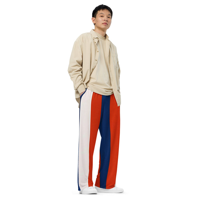 All - over print unisex wide - leg pants - Red, white, and blue flag flashback pants - casual wear - Vermont Country Digital