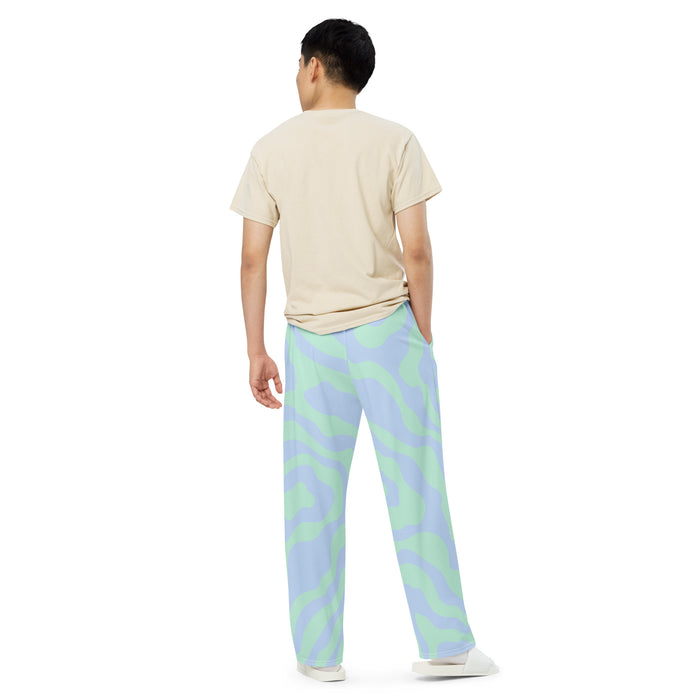 All-over print unisex wide-leg pants - Psychic swirl pattern with neon colors - casual summer wear