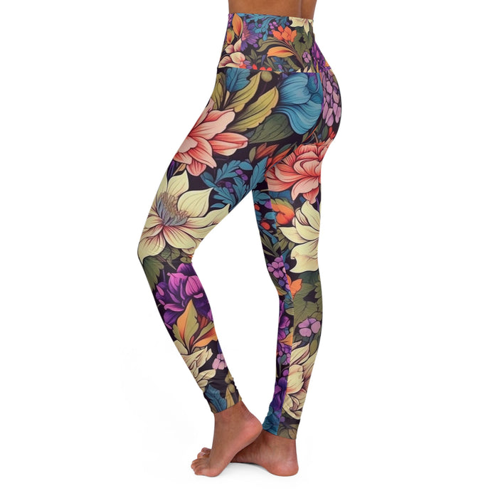 Bold floral tradition pattern - High Waisted Yoga Leggings (AOP) - Vermont Country Digital
