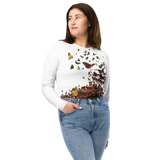 Butterfly burst - womans recycled long-sleeve crop top - Vermont Country Digital