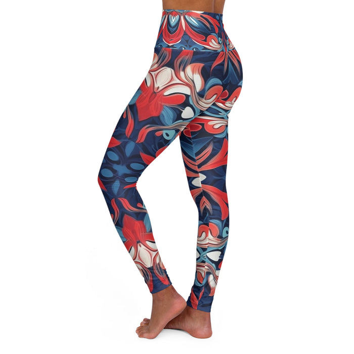 Floral fusion yoga - Woman's High Waisted Yoga Leggings (AOP) - Vermont Country Digital