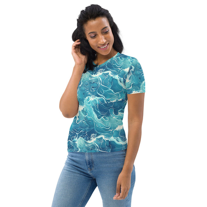 Women's T - shirt - Cool water surf design. Light t - shirt, cool blue water vibes for hot summer days. - Vermont Country Digital