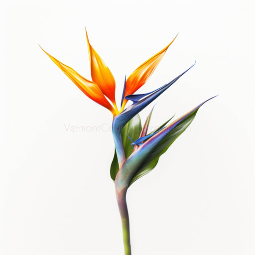 Bird of paradise flower on white canvas - Digital image of bird of paradise flower. - Vermont Country Digital