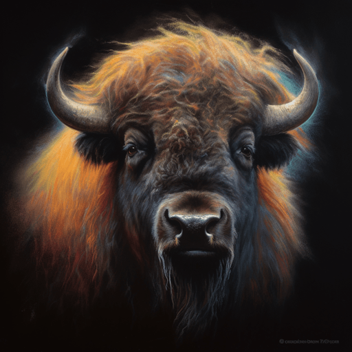Bison in pastel-Buffalo aka Bison portrait in pastel - digital image - Vermont Country Digital