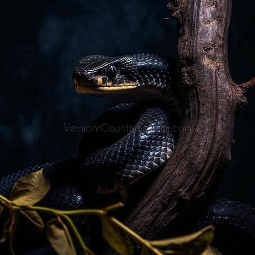 Black Mamba - Image of deadly black Mamba snake coiled in tree. - Vermont Country Digital
