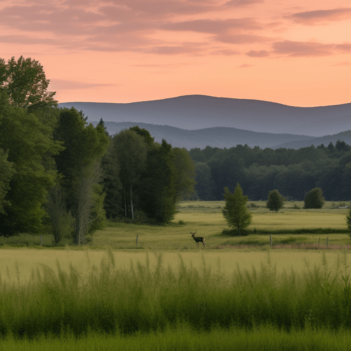 Deer at dusk -Solitary deer in meadow - Vermont Country Digital