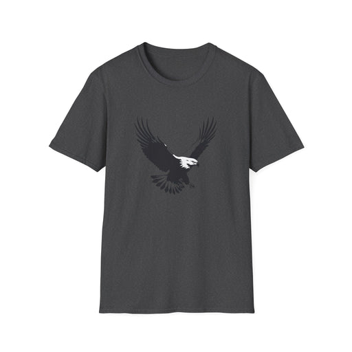 Eagle in flight - black and white image of Eagle t-shirt - Unisex Softstyle T-Shirt - Vermont Country Digital