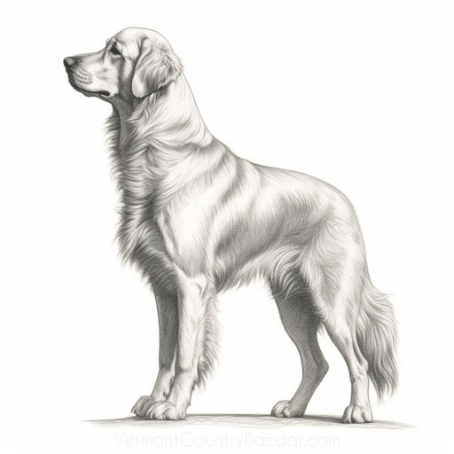 Golden Retriever - Pencil etching of golden retriever dog digital image for download - Vermont Country Digital