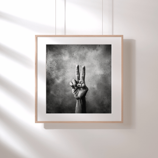 Hand raised with peace symbol - Black and white digital image of hand for download - Vermont Country Digital