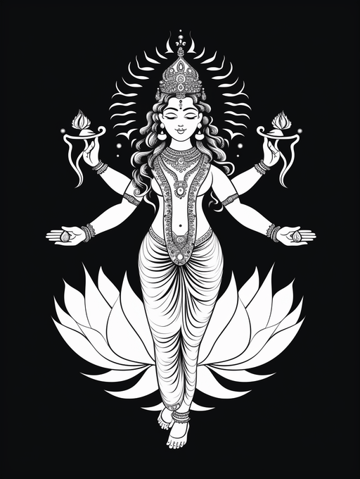 Lakshmi-Goddess on black - 2 size PNG,JPG,SVG for instant download. Arts, Crafts, Commercial. - Vermont Country Digital