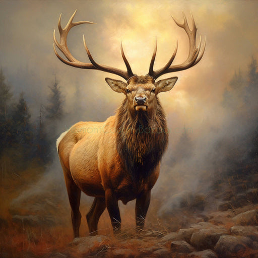 Majestic Elk - Ai digital image of a bull elk in mist. JPG instant download - Vermont Country Digital