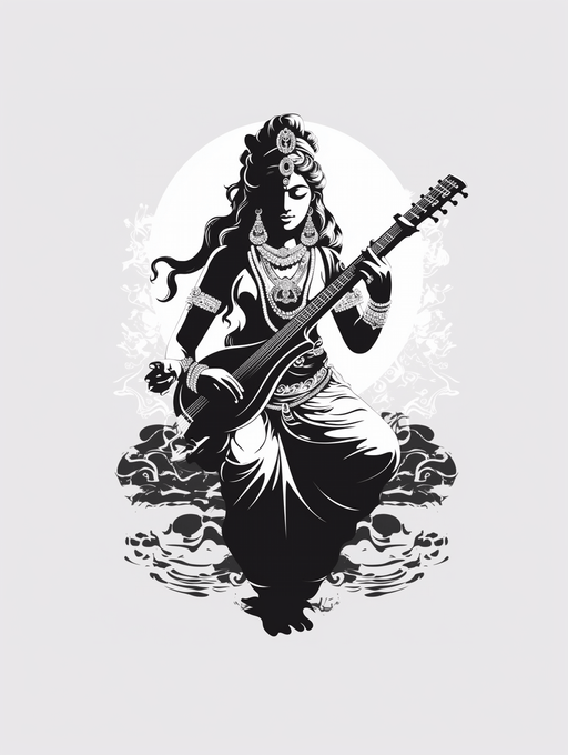 Saraswati - Goddess of language, knowledge, wisdom, flow, the arts. PNG, JPG, SVG image files for download - Vermont Country Digital