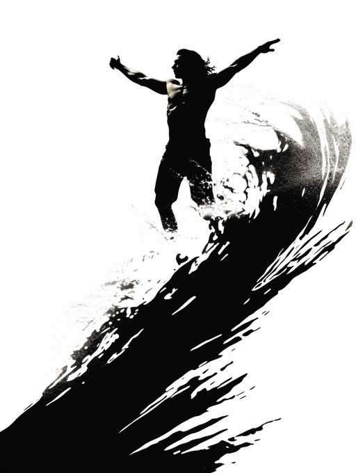 Surfer on wave. Dark stencil print of man surfing wave. Abstract surfing image. JPG, PNG, SVG generative download for arts. - Vermont Country Digital