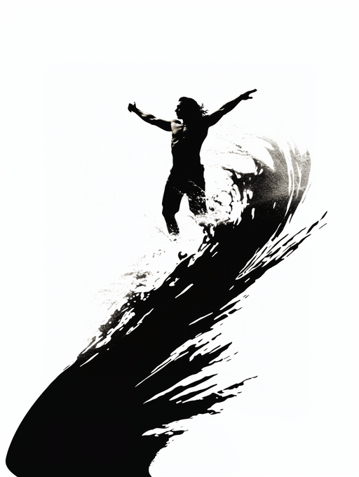 Surfer on wave. Dark stencil print of man surfing wave. Abstract surfing image. JPG, PNG, SVG generative download for arts. - Vermont Country Digital