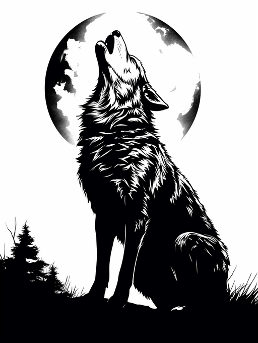 Wolf and Moon - Stencil image of wolf howling at the moon. SVG, JPG, PNG images for download - Vermont Country Digital
